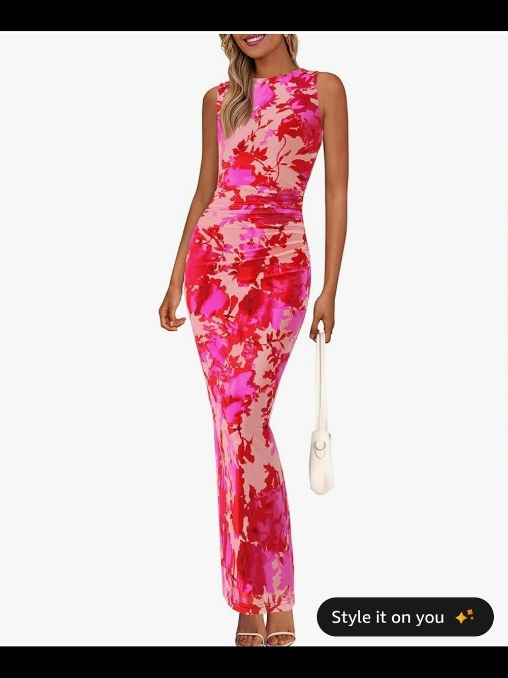 Sleeveless Pink & Red Floral Maxi Dress - Picture 5 of 7